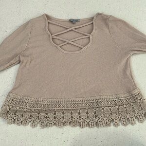 Baby Pink Charlotte Russe Ribbed Long Sleeve Shirt